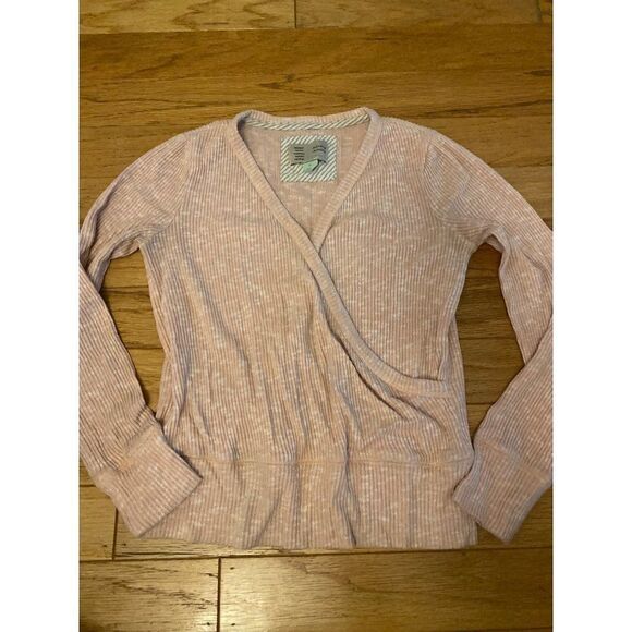 Saturday Sunday Anthropologie women's pale pink ribbed v-neck wrapped sweater XS - Picture 1 of 7
